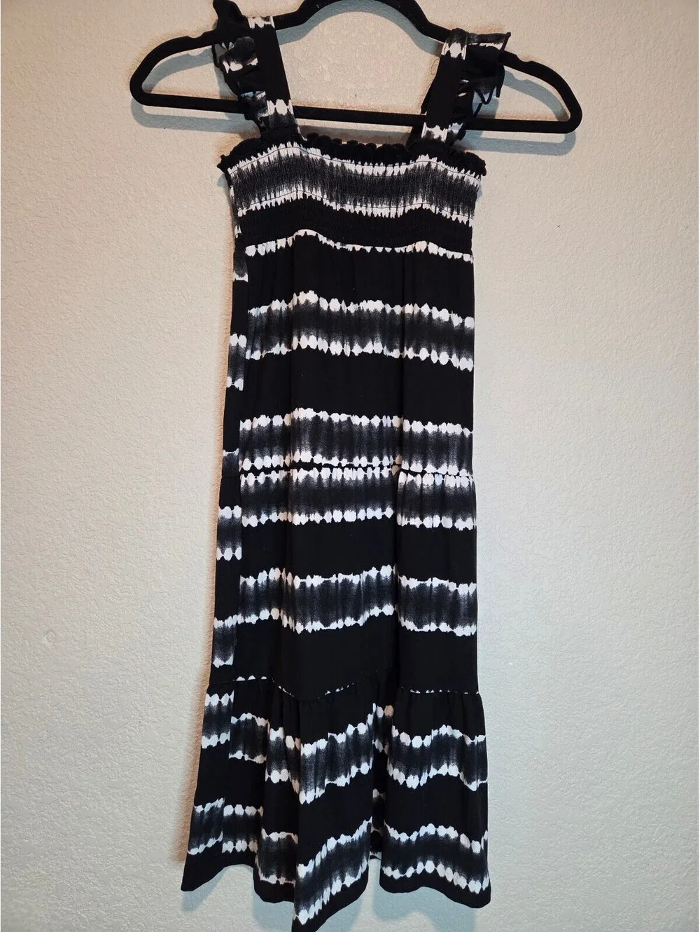 Wonder Nation Black and White Tie-Dye Pattern Dress with Ruffle Straps, Size S